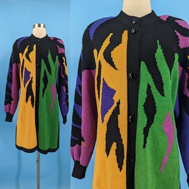 Vintage Eighties Antonella Preve Small Multicolor Tiger Stripe Long Cardigan Sweater 