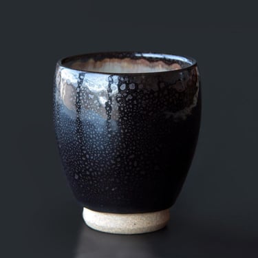 Rare Otaru Kiln Pottery | Black Glaze Japanese Tea Cup 