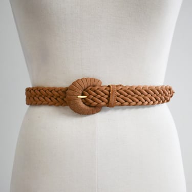 1980s/90s Caramel Brown Ribbon Covered Braided Belt 