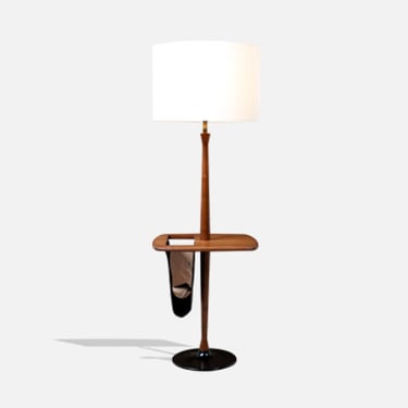 Mid-Century Modern Floor Lamp with Leather Magazine Holder by Laurel Lamp Co.