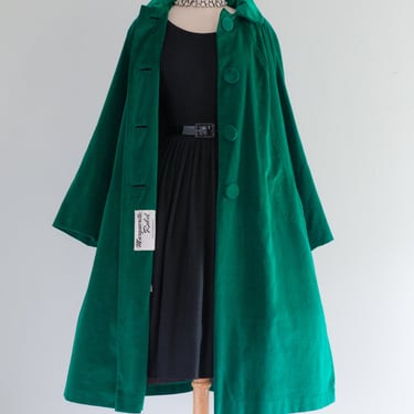 Iconic Emerald Green Velvet Swing Coat By Marguerite Rubel / ML