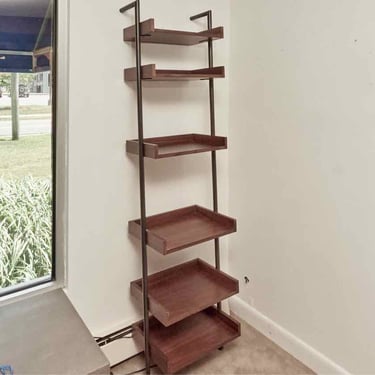 Newberry Walnut 5 Shelf &amp; Metal Leaning  Etagere