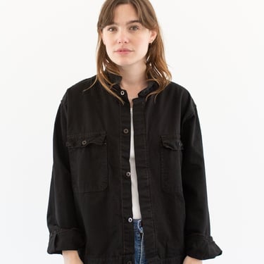 Vintage Black Two Pocket Work Jacket | Unisex Overdye Cotton Workwear | Utility | L | 