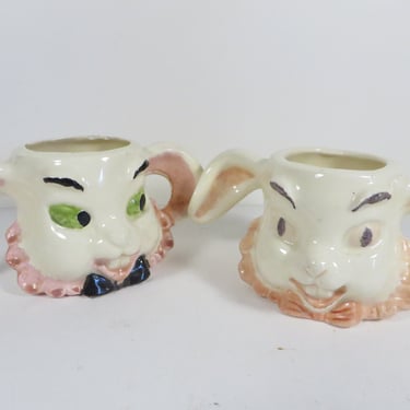 Vintage Easter Bunny Rabbit Face Mugs - Pair of Rabbit Face Mugs 