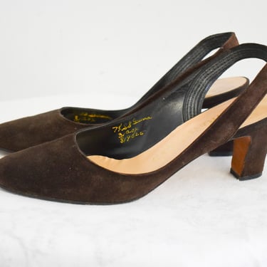 1950s/60s Evins Brown Suede Slingback Heels, Size 7 1/2 SS 