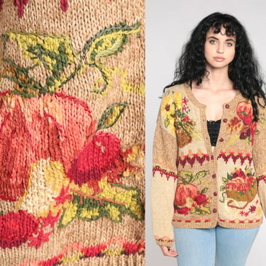 Fall Cardigan Sweater 00s Pumpkin Harvest Sweater Autumn Floral Apple Button Up Farm Sweater Heirloom Collectibles 2000s Vintage Large 