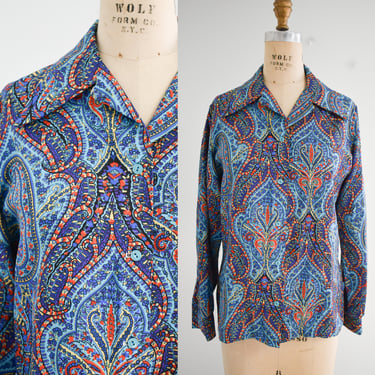 1970s Blue Paisley Blouse 