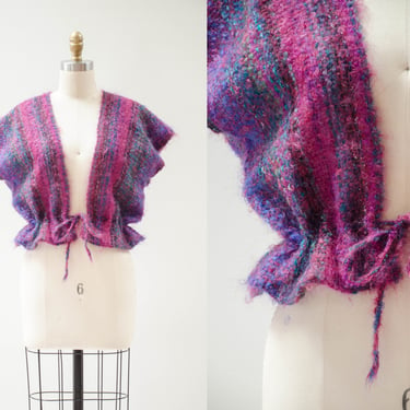mohair wool sweater vest | 70s 80s vintage hot pink purple fuzzy soft sleeveless cute cottagecore sweater 