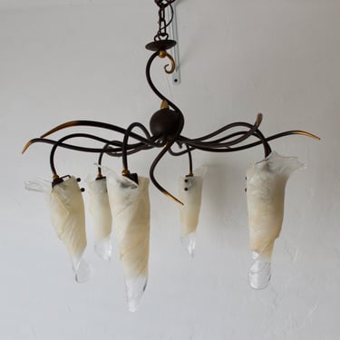 Italian Antler Handcrafted Glass Large Chandelier  Vintage Mid Century Ceiling Light Fixture 