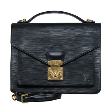 Louis Vuitton - Black Textured Leather Structured Serviette Convertible Satchel