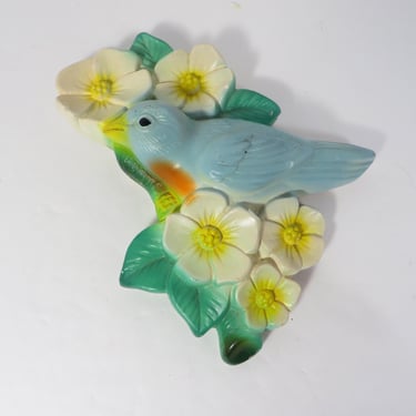 Vintage Chalkware Blue Bird Plaque 