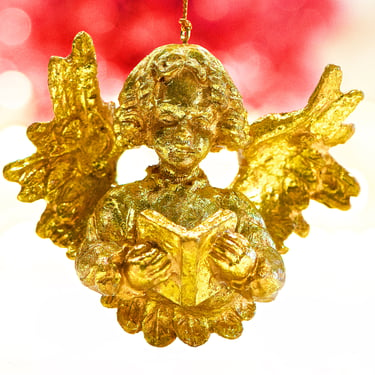 VINTAG: Gold Foiled Resin Angel Ornament - Angle Singing - Holiday, Christmas, Xmas - Musician Angel - SKU 15-E1-00033247 