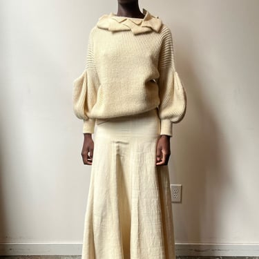 Zandra Rhodes ivory angora wool blend knit sweater 