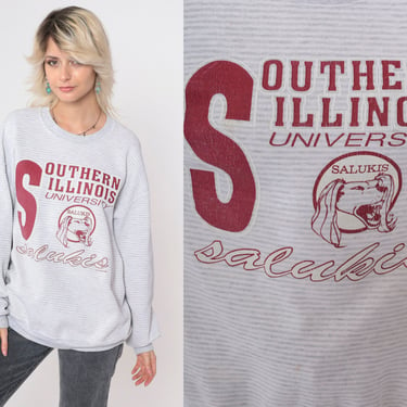 Southern Illinois University Sweatshirt 90s SIU Grey Striped Sweater Graphic Salukis College Crewneck Vintage 1990s Athletic Large xl 