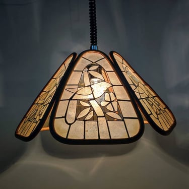 Vintage Ceiling Light/ Adjustable Capiz Shell Light/ Retro Hanging Light/ Tiffany Style Pendant Light/Home Interior/ Mid Century / 70s 