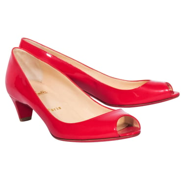 Christian Louboutin - Red Patent Leather Peep Toe Kitten Heels Sz 8