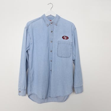vintage SF DENIM button up 90s san fransisco light wash denim shirt ---size xLarge 