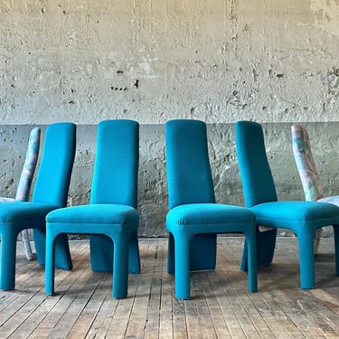 Vintage Post Modern Parson Style Dining Chair Set (6) MCM MID CENTURY GREEN BLUE