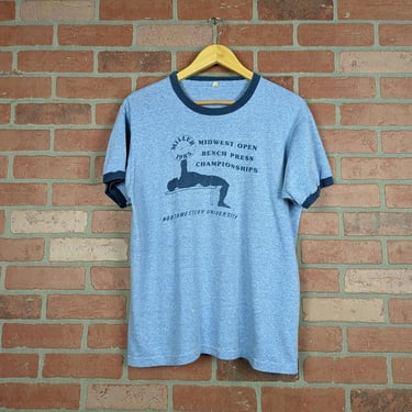 Vintage 1985 Midwest Open Bench Press Championships ORIGINAL Weight Lifting Tee - Large 