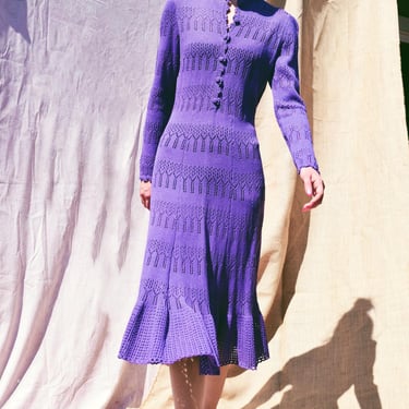 LAVENDER Vintage 70s Crochet Cotton Dress SZ S to Medium 