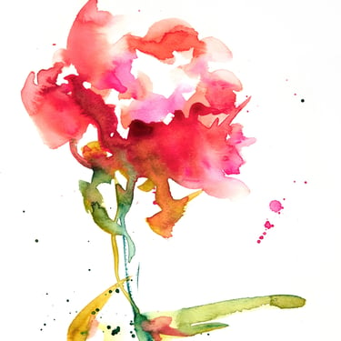 Expressive, Impressionist Floral Watercolor Paintings -  Peony Red Pink Flower Art - Contemporary Art Decor - 8x10 Ready to Frame or Gift 