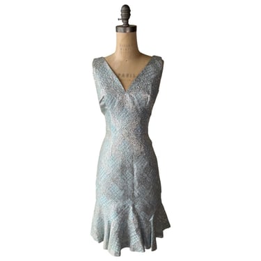 1950s Baby Blue and Silver Lilli Diamond Wiggle Dress 