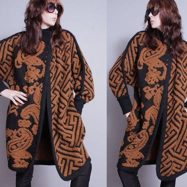 Vintage 1980's | Mixed Pattern | Oversized | Cardigan Style | Sweater | Mohair Blend | Coat | M/L or Oversized 
