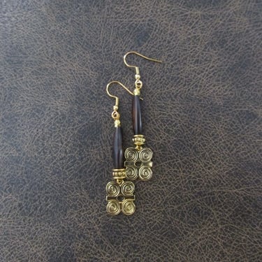 Brass adinkra symbol Afrocentric African earrings, primitive exotic earrings, strength dwennimmen 