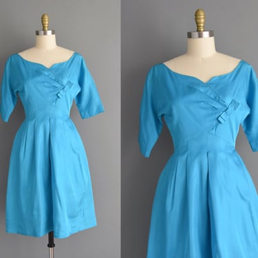 1950s vintage dress | Gorgeous Turquoise Blue Cocktail Party Dress | Small | 50s dress 