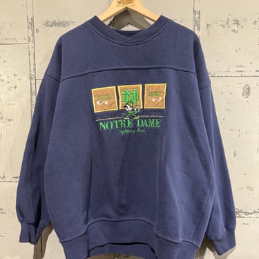 Vintage Notre Dame University Crewneck Sweater Retro College Sweatshirt Embroidered size large Leprechaun logo 