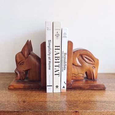 Vintage Haitian Carved Animal Wooden Bookends 