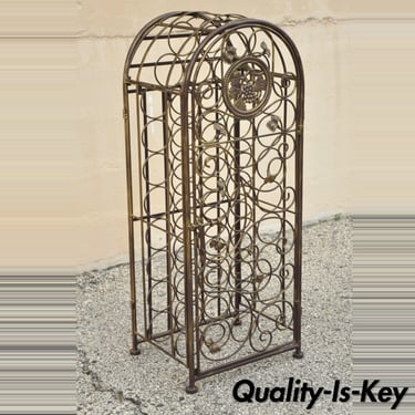 Wrought Iron 37 Wine Bottle Slot Holder Stand with Door Victorian Style