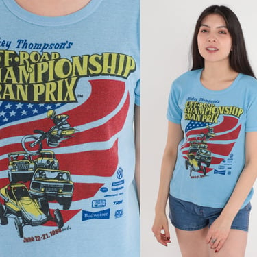 80s Racing Shirt Mickey Thompson's Off Road Championship Gran Prix Graphic Tee Offroading TShirt Single Stitch Blue Vintage 1980s Small S 