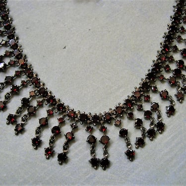Antique Victorian Garnet Necklace, Old Garnet Necklace, Antique Victorian Fringe Garnet Necklace (#4208) 