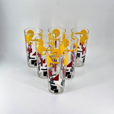 1940s DeStijl Graphic Pint Tumblers Vintage Drinking Glass Set Glasses 