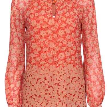 Tory Burch - Coral & Red Floral Print Silk Blouse Sz 2