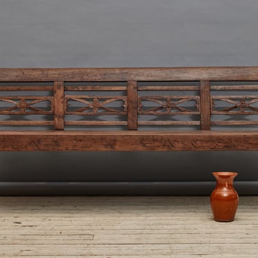 Teak Dutch Colonial Bench with Heart Cut-Outs in the Back with Nicely Turned Legs from Jakarta