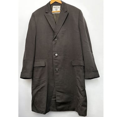 60's Men's Overcoat 42 REG Botany 500, Black Dark Green, 1950's, 1960's Vintage Mid Century Wool Gabardine Long Coat 