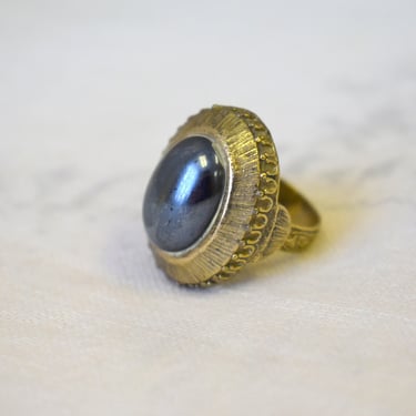 1970s Gunmetal Cabochon Statement Ring, Size 7 1/2 