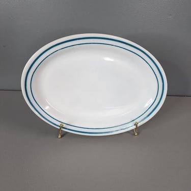 Large 942 Anchor Hocking Fire King 350 Blue Stripe Oval Plate 