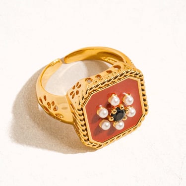 Rouge 18K Gold Red Enamel Vintage Adjustable Ring