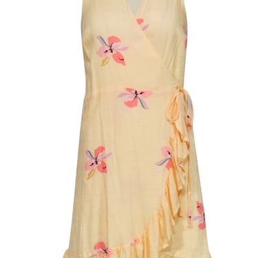 Rails - Yellow Floral Wrap Dress w/ Ruffled Hem Sz S