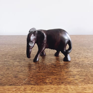 Vintage Hand-Carved Wooden Elephant Figurine 
