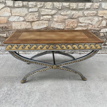 Embossed Leather Top and Steel Coffee Table Attributed to Maitland Smith 