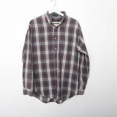 vintage OXFORD grunge 90s seattle PLAID oversize men's vintage flannel button down shirt -- size medium 