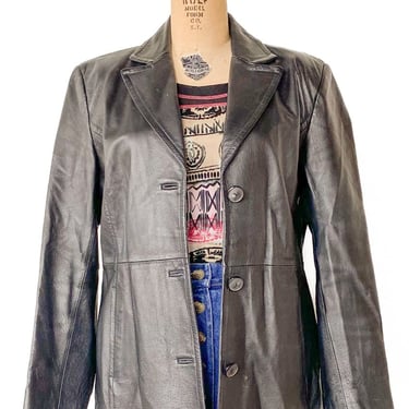1990s Black Leather Jacket, sz. XL