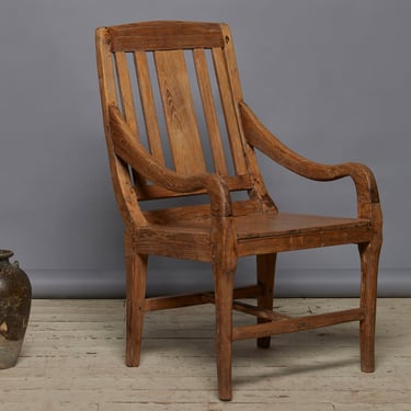 Solid Seat Roll Arm Slat Back Teak Lounging Chair from the Island of Lombok