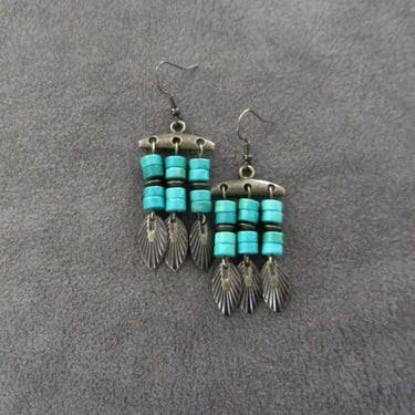 Magnesite and bronze chandelier earrings 