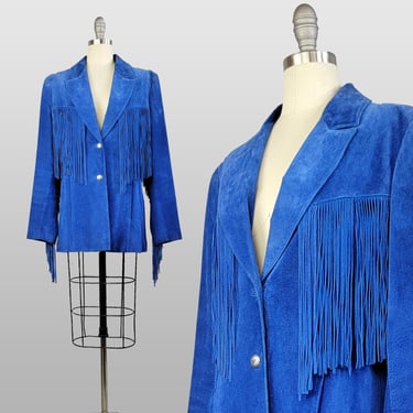 Fringed Jacket / Blue Suede Jacket / Western Jacket / Leather Fringed Jacket / Jacket with Fringe / Size Medium Large 