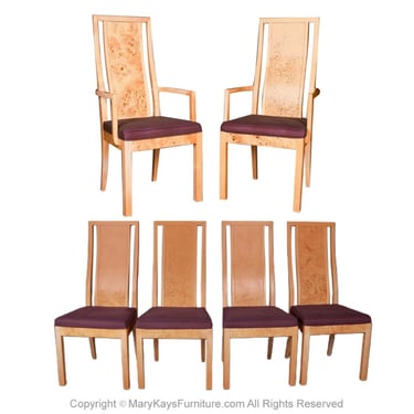 Burl Wood Dining Chairs Mid Century Milo Baughman Style 
